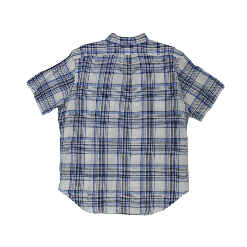 Polo Ralph Lauren Button Down Men's Size XL Blue White‎ Plaid Linen Cotton S/S
